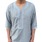 Light Grey Moroccan Thobe - Embroidered