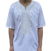 Ivory White Moroccan Thobe - Embroidered