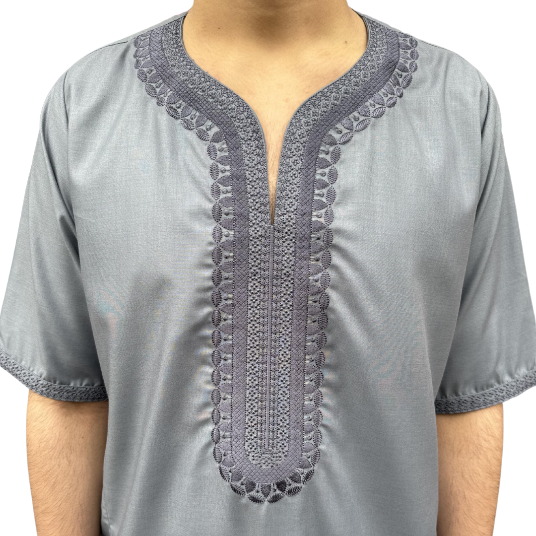 Slate Grey Moroccan Thobe - Embroidered