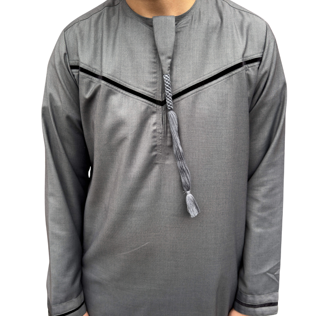 Premium Charcoal Grey Thobe with Black Details