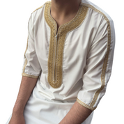 Cream and Gold Moroccan Thobe - Embroidered