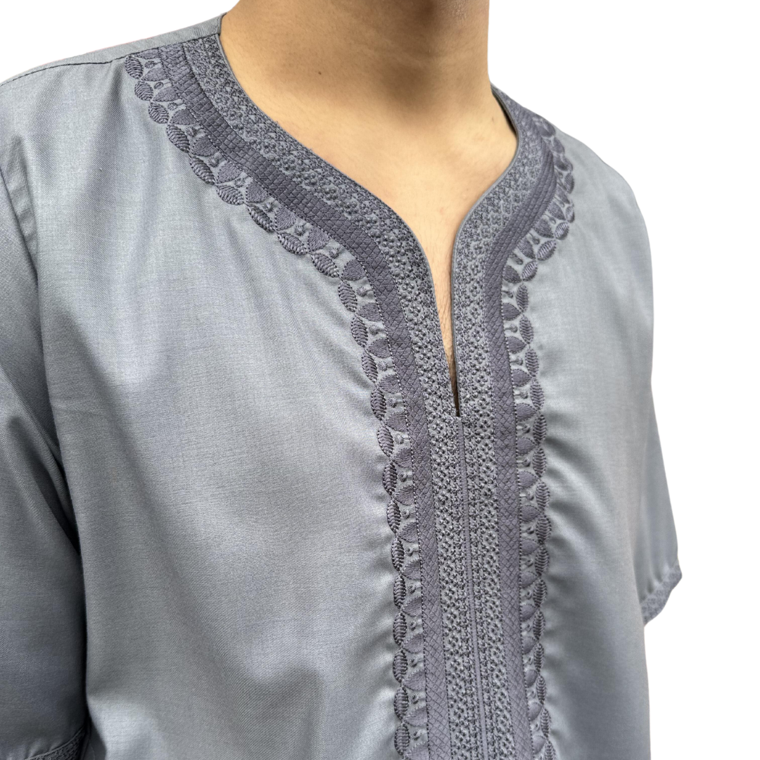 Slate Grey Moroccan Thobe - Embroidered