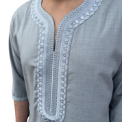 Light Grey Moroccan Thobe - Embroidered